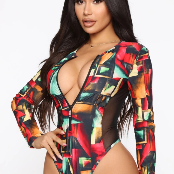 Fashion Nova Other - Miami Art long sleeve one piece swimsuit